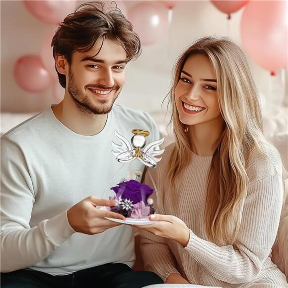 Preserved Flower Rose Gifts in Glass Angel Figurines,Valentines Rose Gifts - Picture 4 of 7